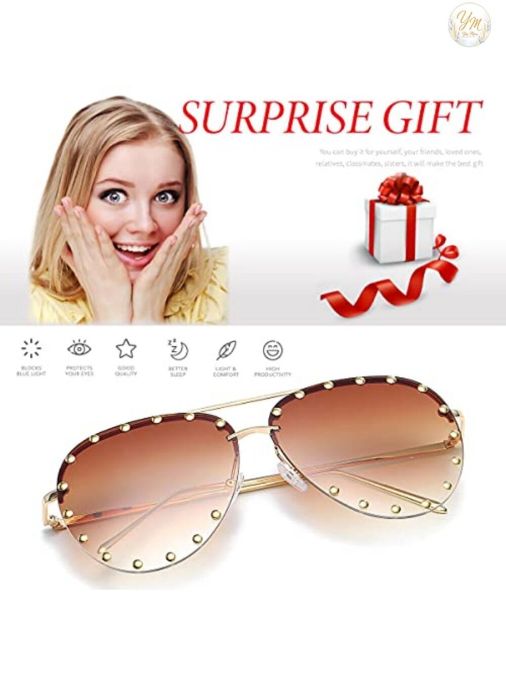 Studded Aviator Sunglasses Women Metal Frame UV400 - Picture 3 of 5